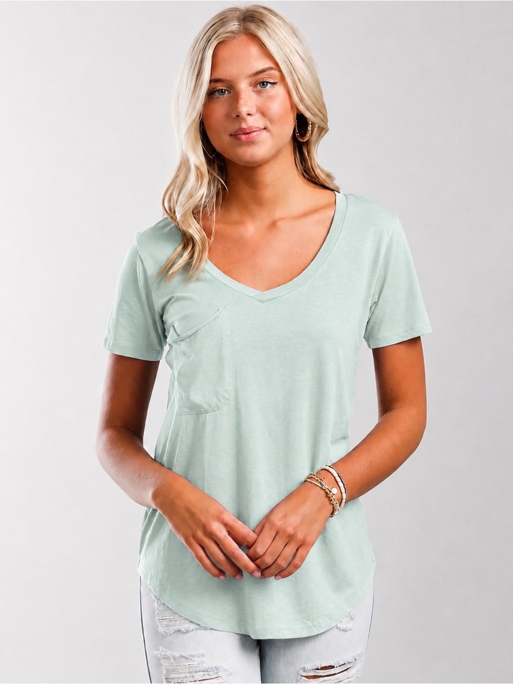 Z Supply Light Seafoam Green V-Neck Pocket Tee
